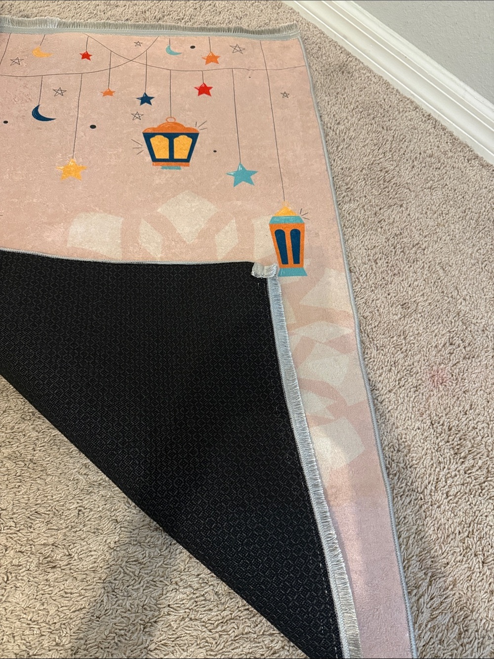Kids large Pink Prayer  Rug with Lantern & Star Design